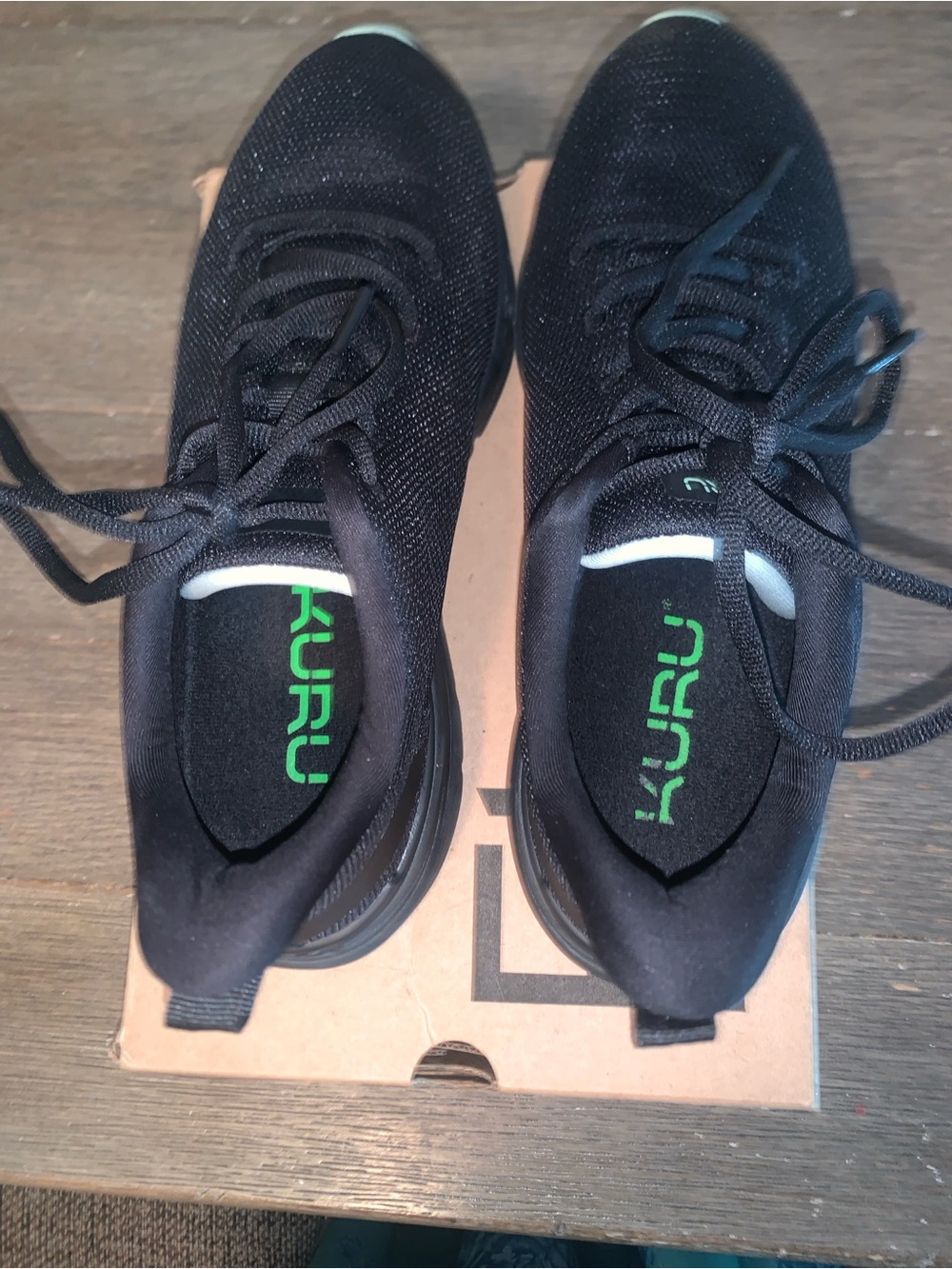 KURU Men's Black Knit Sneakers with Green Insole Logo
